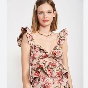 Like New Anthropologie En Saison Sweetheart Pink floral Jacquard Blouse XS